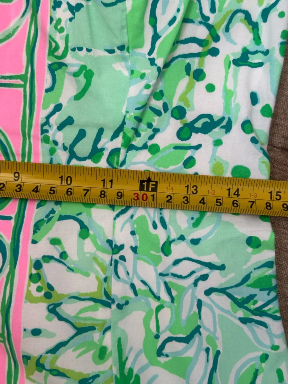 Lilly Pulitzer Green Floral Puff-Sleeve Mini Dress with Pink Trim - Picture 7 of 10